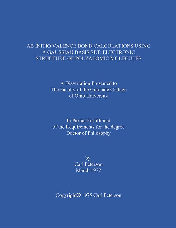 AB INITIO VALENCE BOND CALCULATIONS USING A GAUSSIAN BASIS SET - Biblio Bookstore